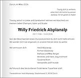 Todesanzeige Willy Friedrich Abplanalp
